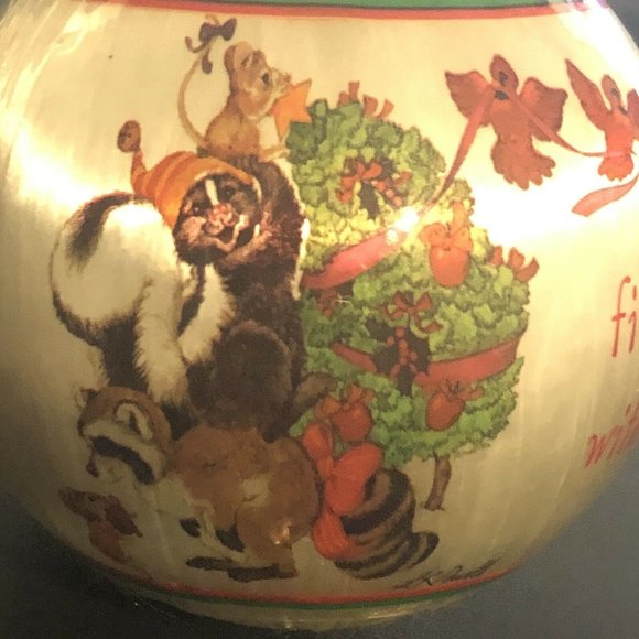 2 Vintage Ball Ornaments LK Powell Animal 1982 Animal Satin Ball Santa On Train - Picture 6 of 12